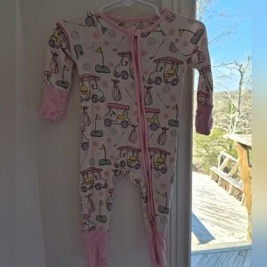 Caden Lane Pink Golf Cart Print Footed One-Piece Bamboo
